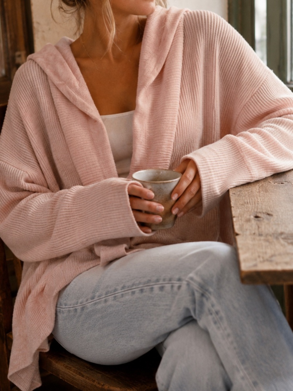 Lululemon Blush Pink Cashmere Blend Hooded Open Cardigan | Size 6